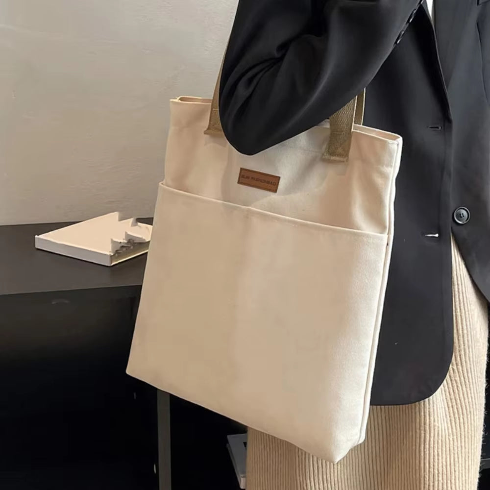 1Pc Women'S Tote Bag Canvas Sewing Thread Large Capacity Advanced Sense Handbag Convenient Practical Female'S Commuter Bag