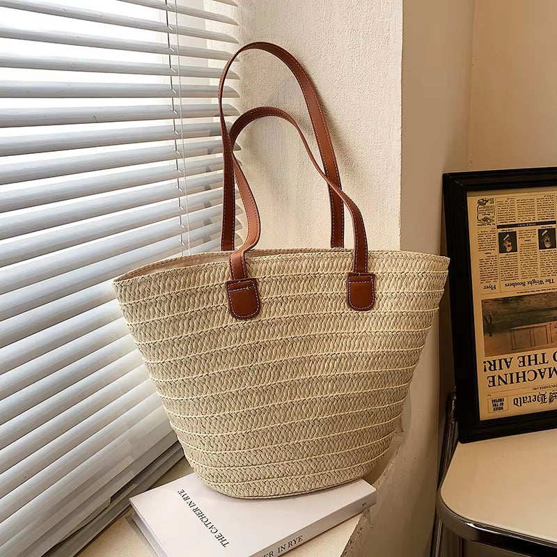 Women'S Large Capacity Shoulder Bag Summer Straw Woven Basket Handbag Fashion Female Luxury Designer Beach Bag Bali Shopper Tote