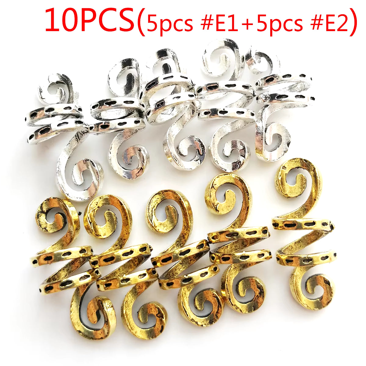 5Pcs Golden Silver Viking Spiral Charms Hair Tubes Braid Dread Dreadlock Beads Clips Cuffs Rings Jewelry Hair Accessories Woman